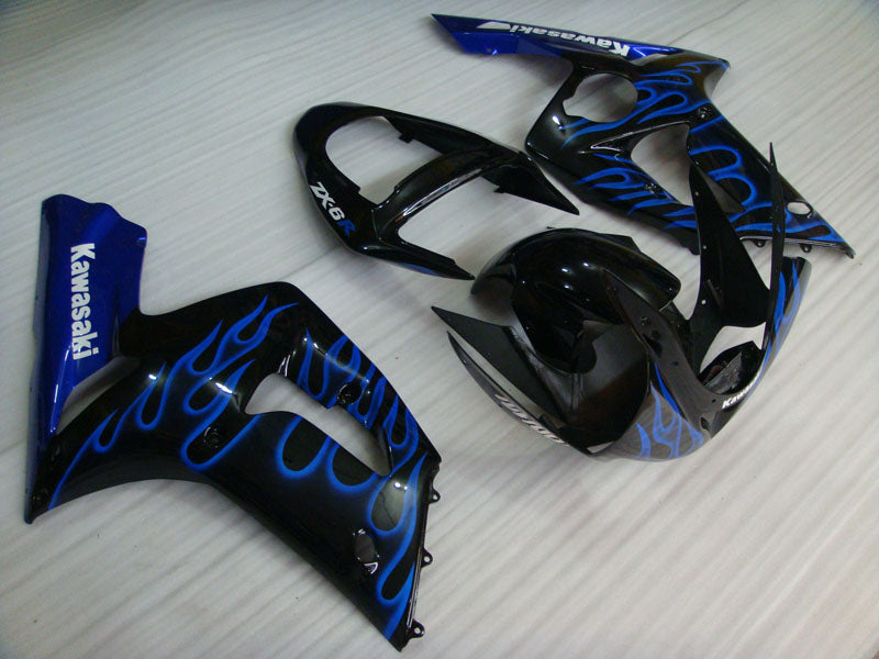 Black and Blue Flame - NINJA ZX-6R 03-04 Fairing Kit