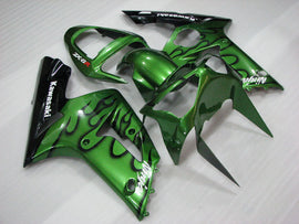 Green and Black Flame - NINJA ZX-6R 03-04 Fairing Kit