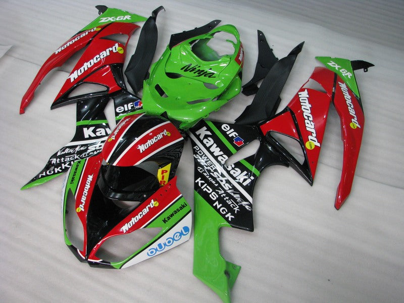 Red and Green Black Motocard - NINJA ZX-6R 09-12 Fairing Kit